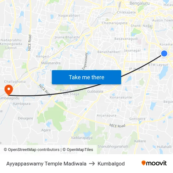 Ayyappaswamy Temple Madiwala to Kumbalgod map