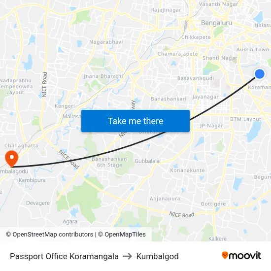 Passport Office Koramangala to Kumbalgod map
