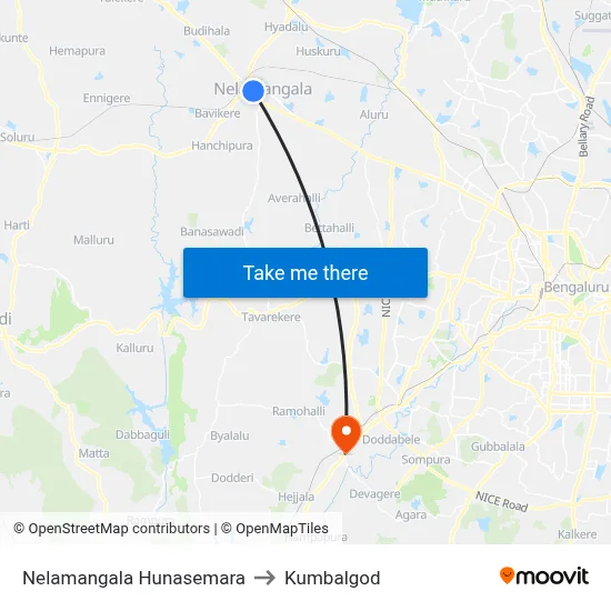 Nelamangala Hunasemara to Kumbalgod map