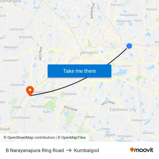 B Narayanapura Ring Road to Kumbalgod map