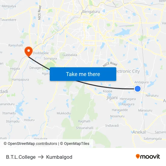 B.T.L.College to Kumbalgod map