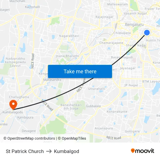 St Patrick Church to Kumbalgod map