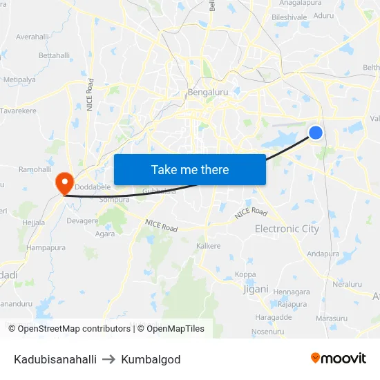 Kadubisanahalli to Kumbalgod map