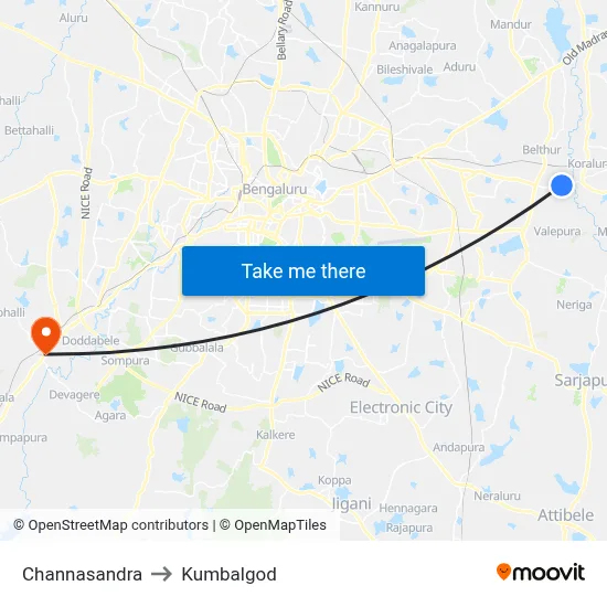 Channasandra to Kumbalgod map