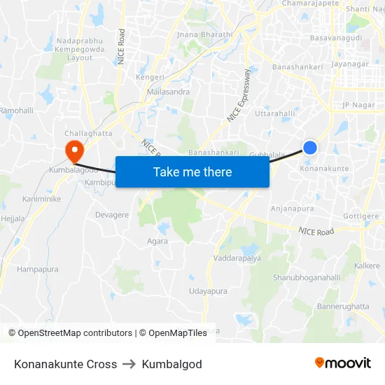 Konanakunte Cross to Kumbalgod map