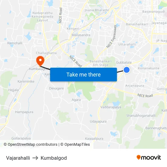 Vajarahalli to Kumbalgod map