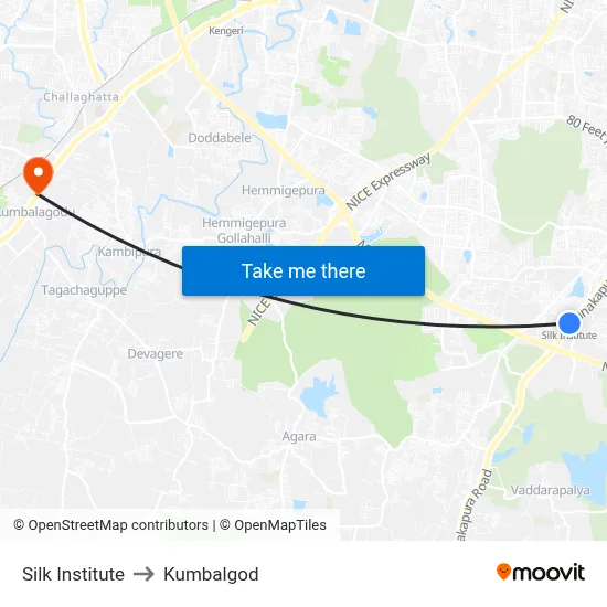 Silk Institute to Kumbalgod map