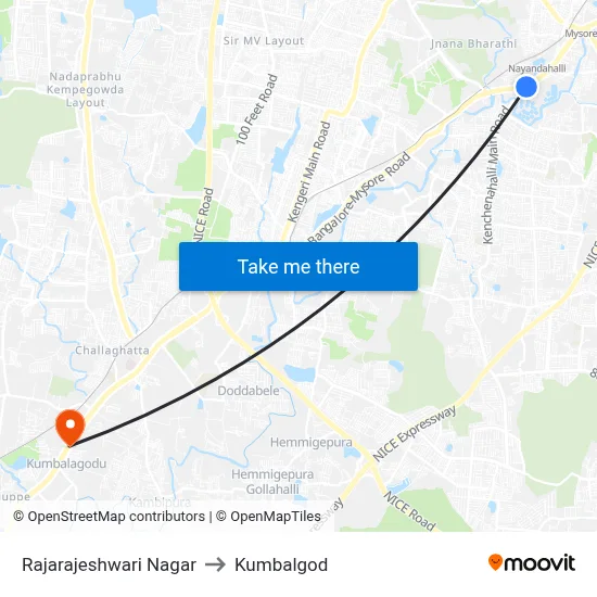 Rajarajeshwari Nagar to Kumbalgod map