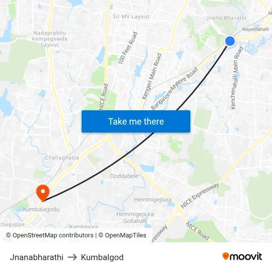 Jnanabharathi to Kumbalgod map