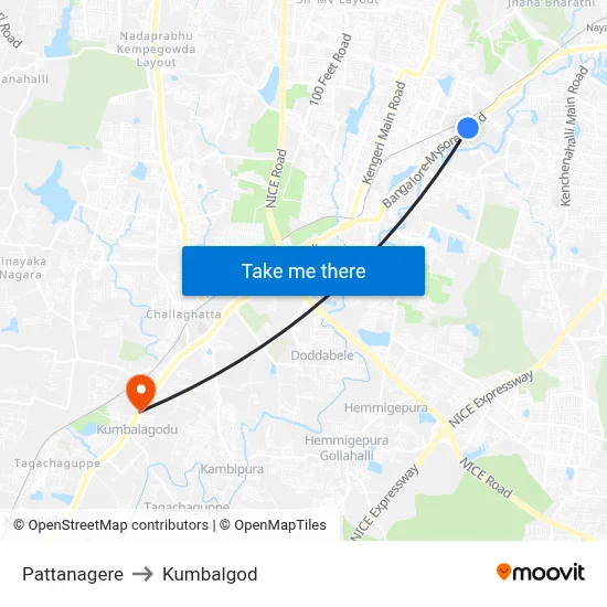 Pattanagere to Kumbalgod map
