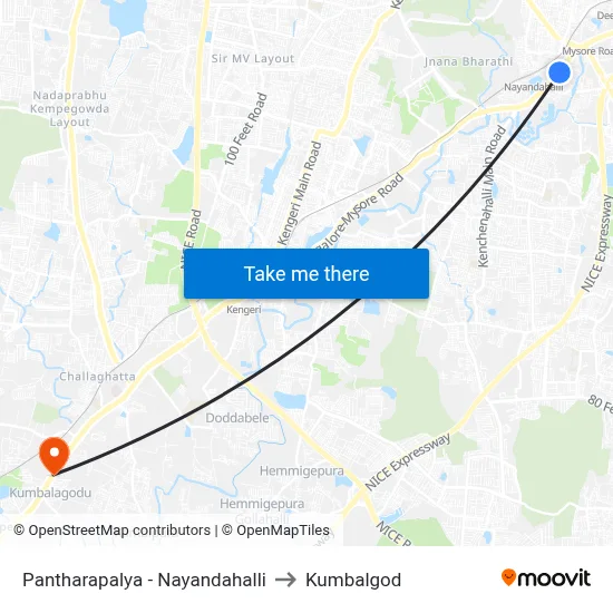 Pantharapalya - Nayandahalli to Kumbalgod map