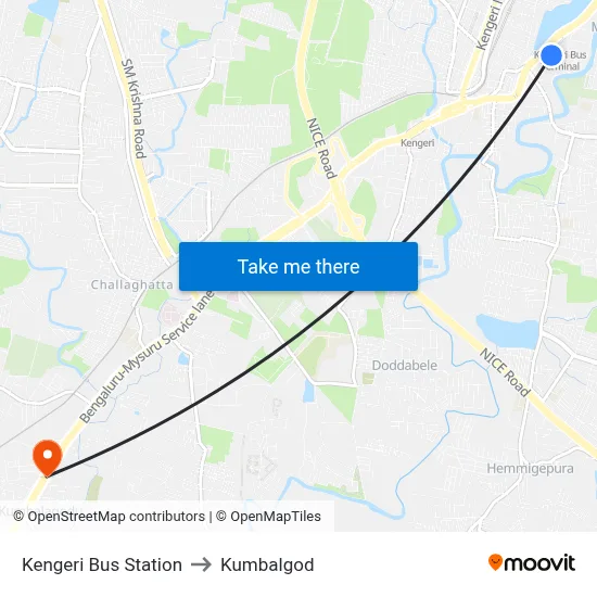 Kengeri Bus Station to Kumbalgod map