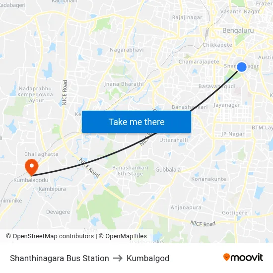 Shanthinagara Bus Station to Kumbalgod map