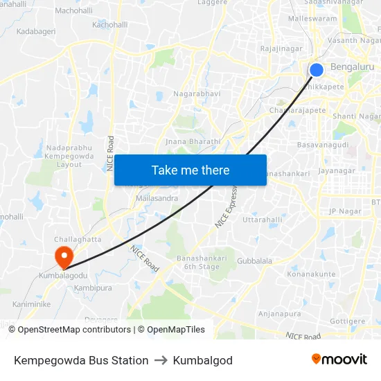 Kempegowda Bus Station to Kumbalgod map