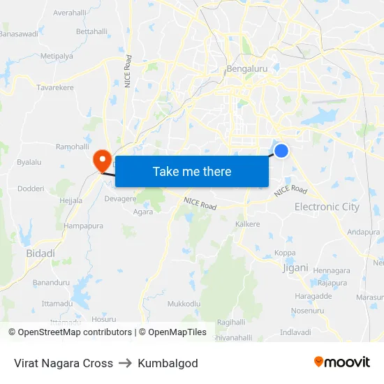 Virat Nagara Cross to Kumbalgod map