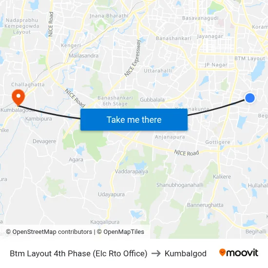 Btm Layout 4th Phase (Elc Rto Office) to Kumbalgod map