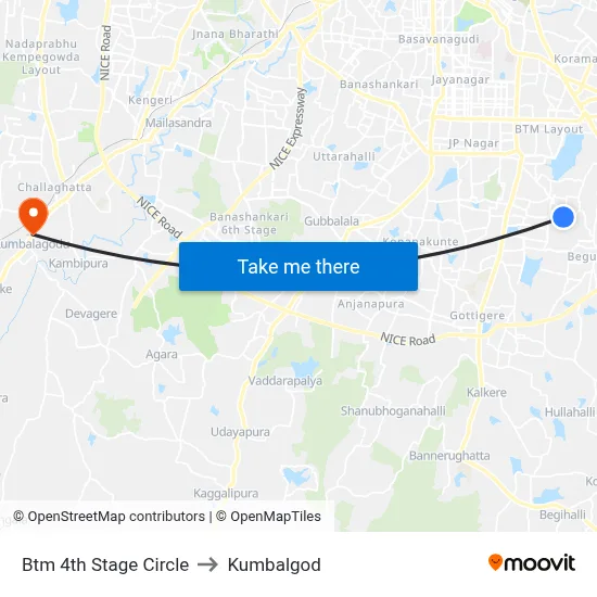 Btm 4th Stage Circle to Kumbalgod map