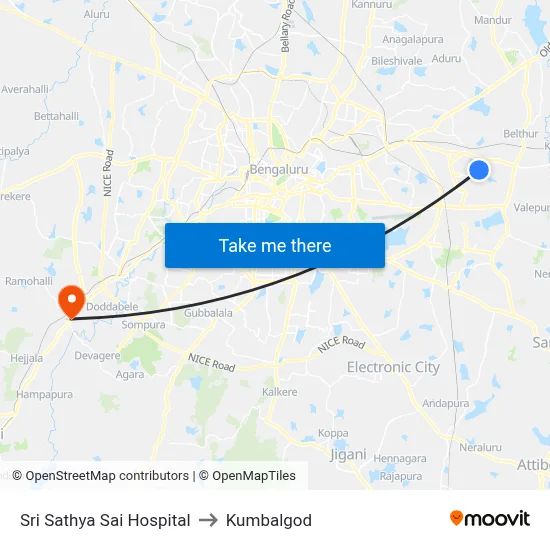Sri Sathya Sai Hospital to Kumbalgod map