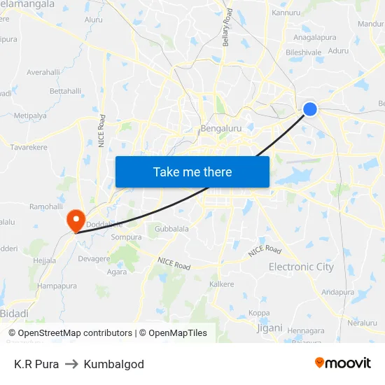K.R Pura to Kumbalgod map