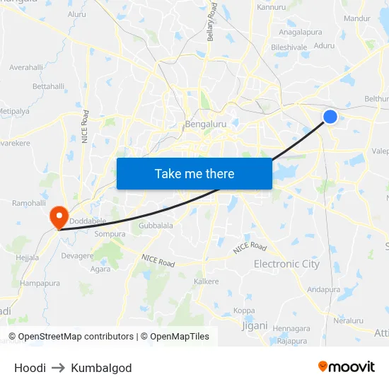 Hoodi to Kumbalgod map
