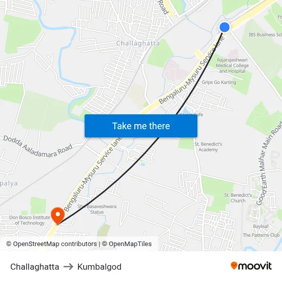 Challaghatta to Kumbalgod map