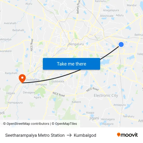 Seetharampalya Metro Station to Kumbalgod map