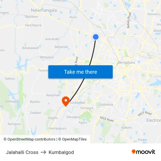 Jalahalli Cross to Kumbalgod map
