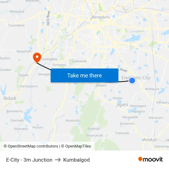 E-City - 3m Junction to Kumbalgod map