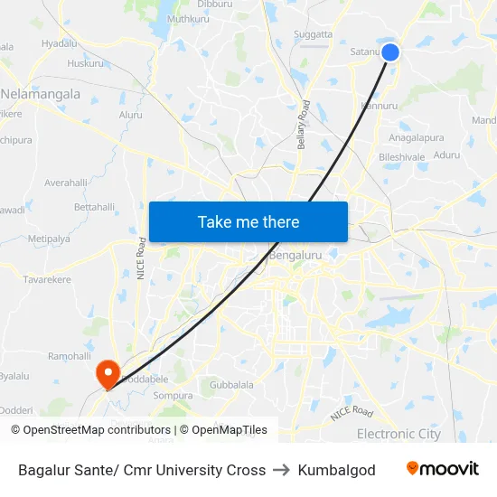 Bagalur Sante/ Cmr University Cross to Kumbalgod map