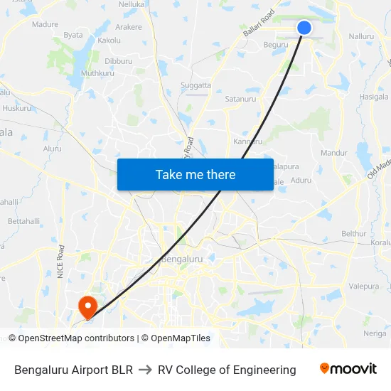 Bengaluru Airport BLR to RV College of Engineering map