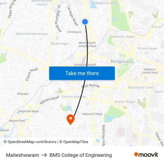 Malleshwaram to BMS College of Engineering map