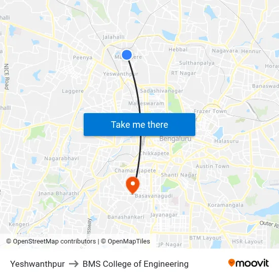 Yeshwanthpur to BMS College of Engineering map