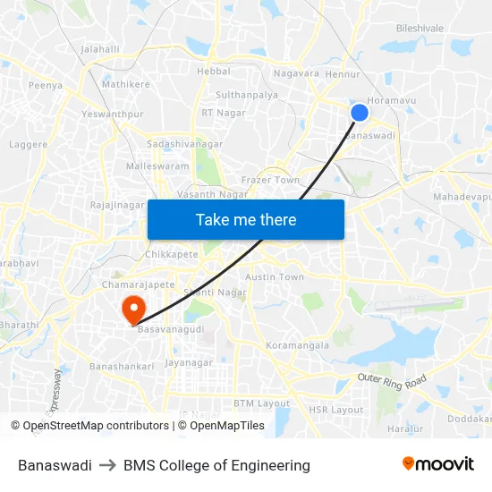 Banaswadi to BMS College of Engineering map