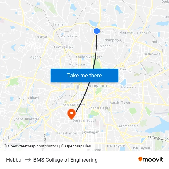 Hebbal to BMS College of Engineering map