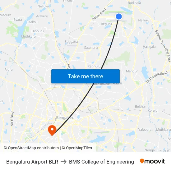 Bengaluru Airport BLR to BMS College of Engineering map