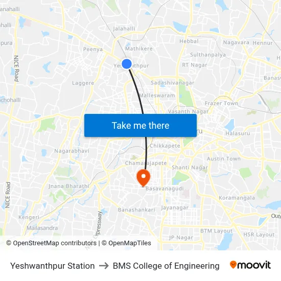 येशवंतपुर स्टेशन to बीएमएस इंजीनियरिंग कॉलेज map
