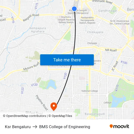 केएसआर बेंगलुरु to बीएमएस इंजीनियरिंग कॉलेज map