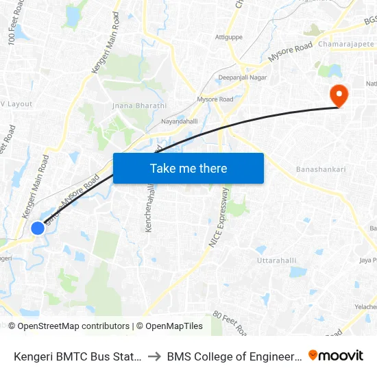 केंगेरी बीएमटीसी बस स्टेशन to बीएमएस इंजीनियरिंग कॉलेज map