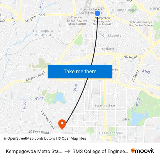 केम्पेगौड़ा मेट्रो स्टेशन to बीएमएस इंजीनियरिंग कॉलेज map
