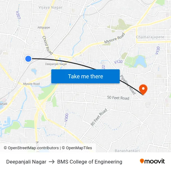 दीपांजलि नगर to बीएमएस इंजीनियरिंग कॉलेज map
