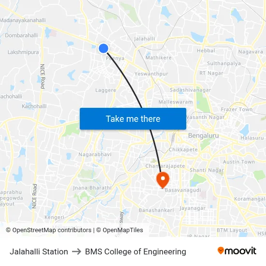 Jalahalli Station to बीएमएस इंजीनियरिंग कॉलेज map