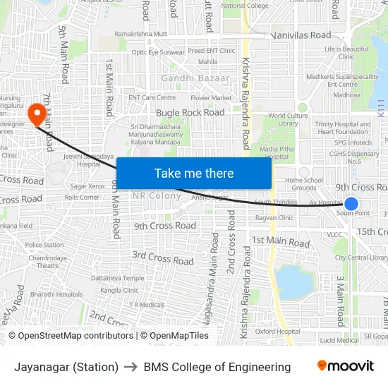 Jayanagar (Station) to बीएमएस इंजीनियरिंग कॉलेज map