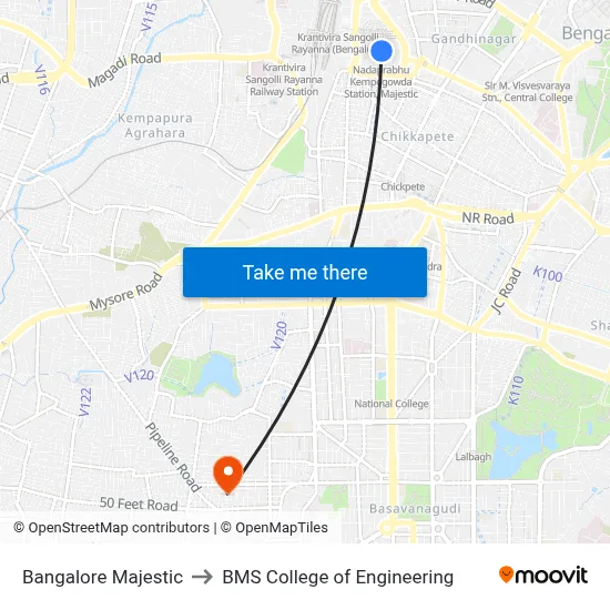 Bangalore Majestic to BMS College of Engineering map
