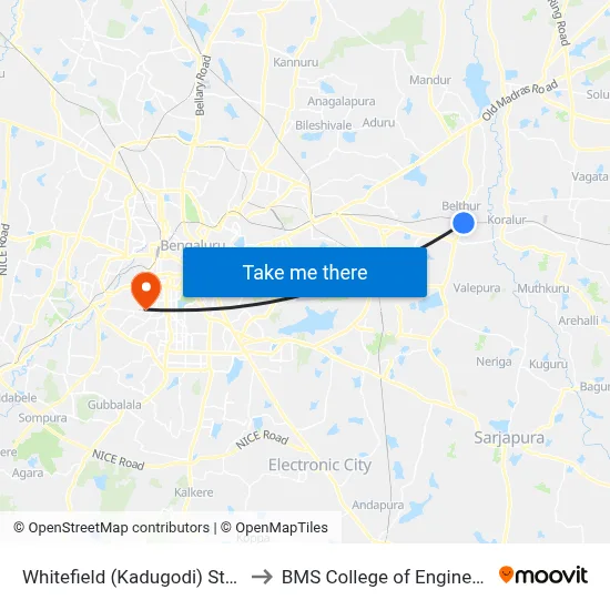 Whitefield (Kadugodi) Station to बीएमएस इंजीनियरिंग कॉलेज map