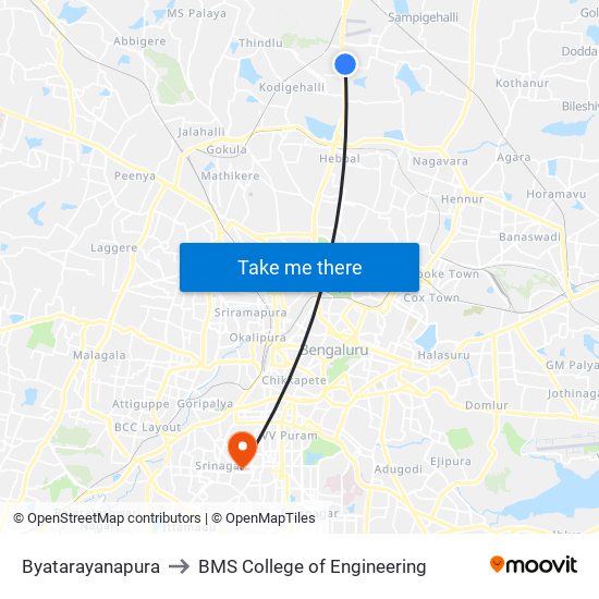 Byatarayanapura to BMS College of Engineering map