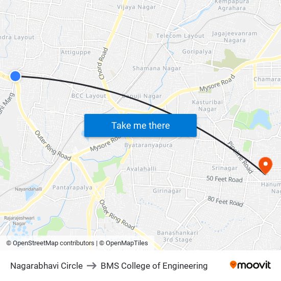 Nagarabhavi Circle to BMS College of Engineering map