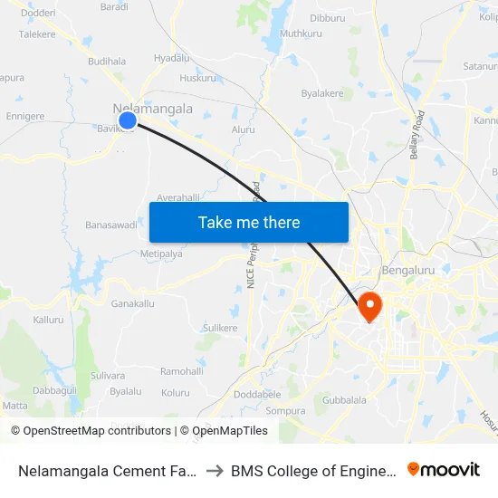Nelamangala Cement Factory to BMS College of Engineering map