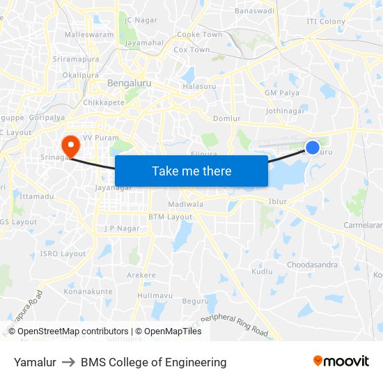 Yamalur to BMS College of Engineering map