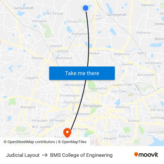 Judicial Layout to BMS College of Engineering map