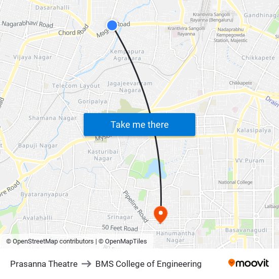 Prasanna Theatre to BMS College of Engineering map